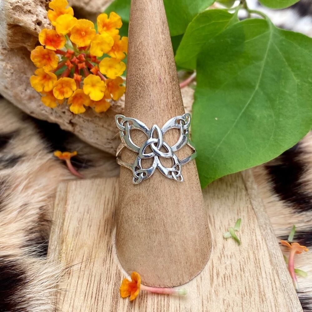 925 Sterling Silver Celtic Trinity Knot Butterfly Ring